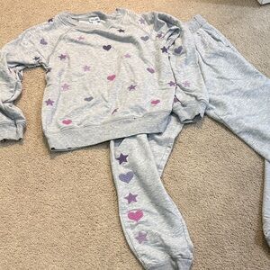 Splendid Light Gray Purple Heart and star Sweatshirt and jogger set  size 14